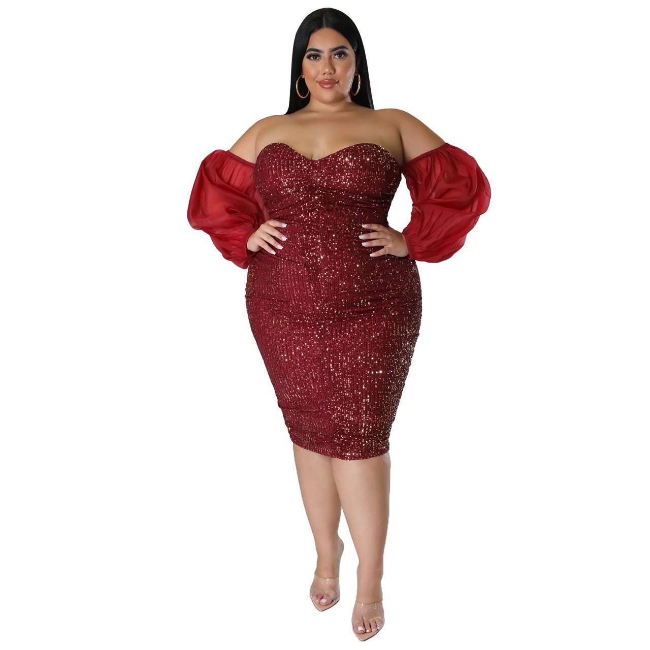 Tube Top Mesh Solid Color Evening Dress Tight
