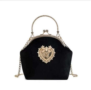 Evening Clutch Bag Women Bag Shiny Handbag Heart Shape Metal Clutches Bag Fashion Chain Shoulder Crossbody Bag Luxury Lady Purse