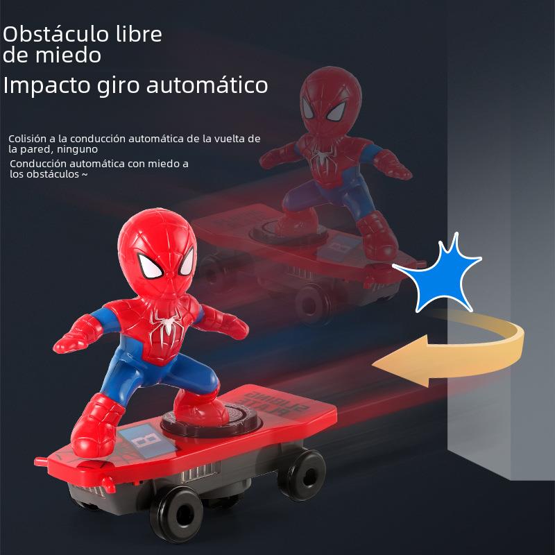 Cross-border Spider skateboard man stunt car with lights and music universal electric toy car fell up toys