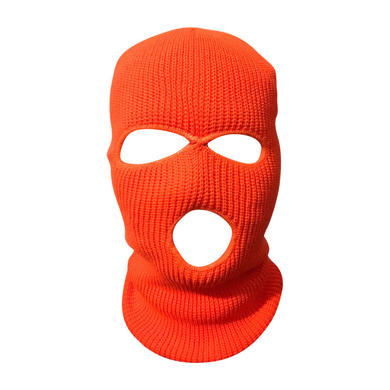 Winter Outdoor Warm Headgear Men's Ski Cold-proof Riding Mask Three-hole Cap Wool Knitted Sports Mask