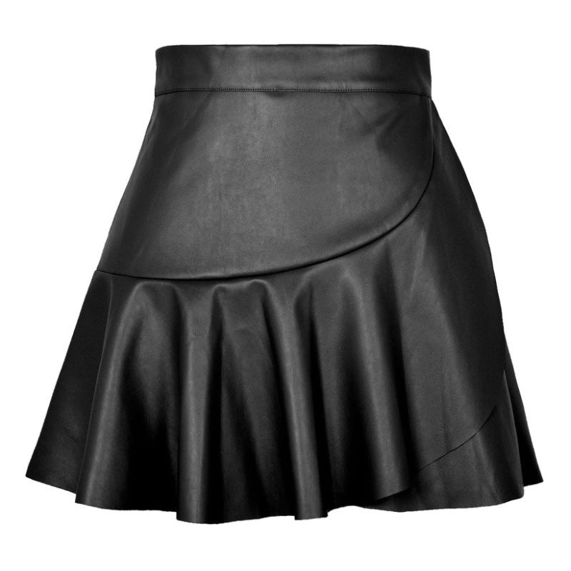 Europe and the United States cross-border leather mini skirt high waist pleated A- line skirt women's 2024 spring and autumn new women's clothing spot