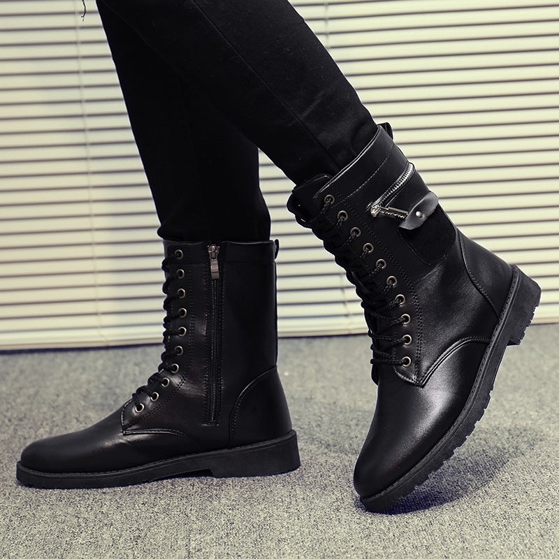 PU Leather Men Motorcycle Boots Men's Military Riding Hunting Walking Shoes Autumn Winter Mid-Calf Boots Brand Designer Boots