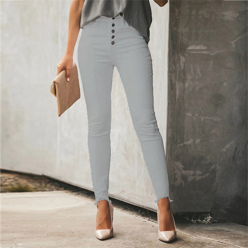 Fashion Casual Women's Solid Color Breasted Trousers