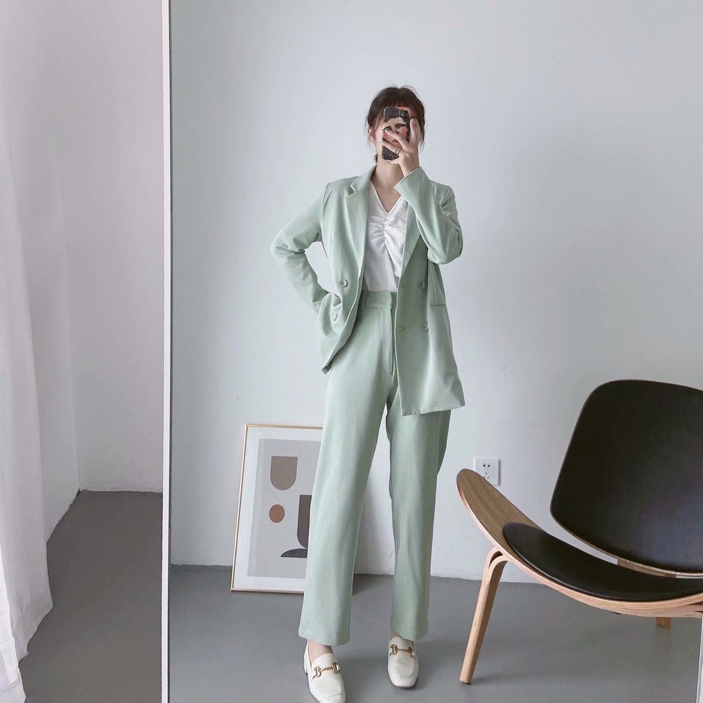 Wind loose all-match retro mid-length suit