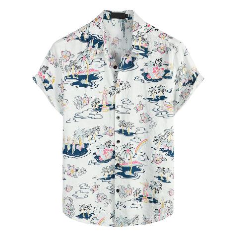 Men short-sleeved shirt with retro pattern digital printing