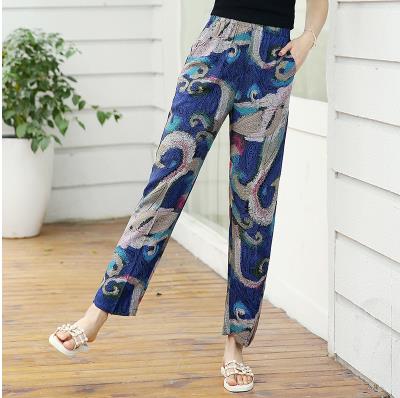 2020 summer new thin elastic waist middle-aged nine large size loose high waist mother casual pants female harem pants