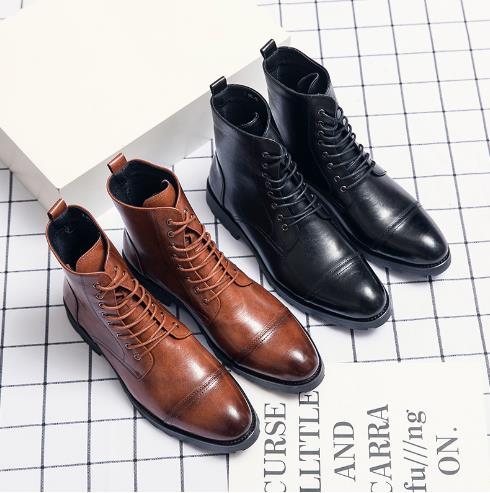 British Style Men's Mid-high Leather Martin Boots