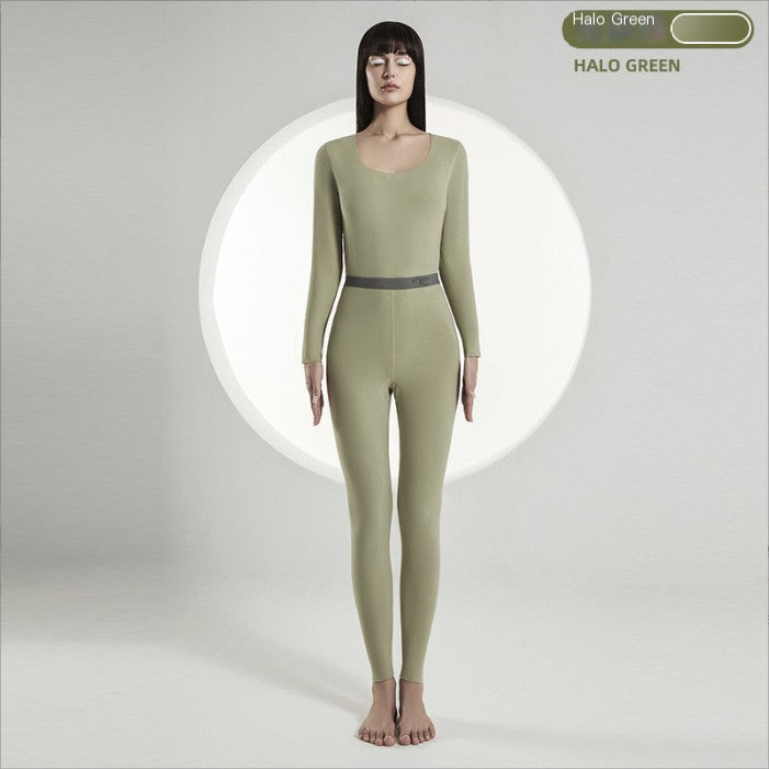 New style solid color autumn autumn clothes and long johns double-sided soft fleece seamless U-neck long-sleeved trousers women's thermal underwear set