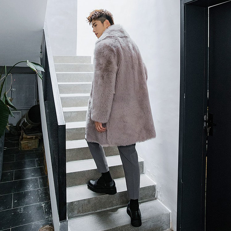 Men's fur wool coat autumn and winter new imitation fox fur coat fur winter warm leisure windbreaker large size