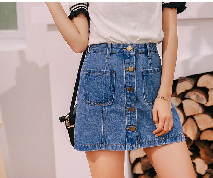 Denim Skirt High Waist A-line Mini Skirts Women 2020 Summer New Arrivals Single Button Pockets Blue Jean Skirt Style Saia Jeans