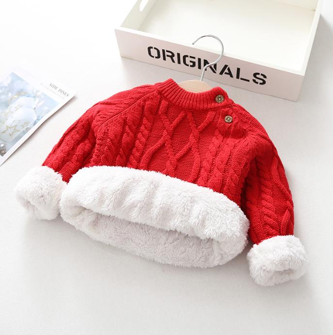 Boys sweater girls plus velvet thickened autumn and winter new baby infant children's bottoming knitted sweater pullover round neck sweater