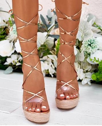 Roman sandal wedge with high heel strappy shoes