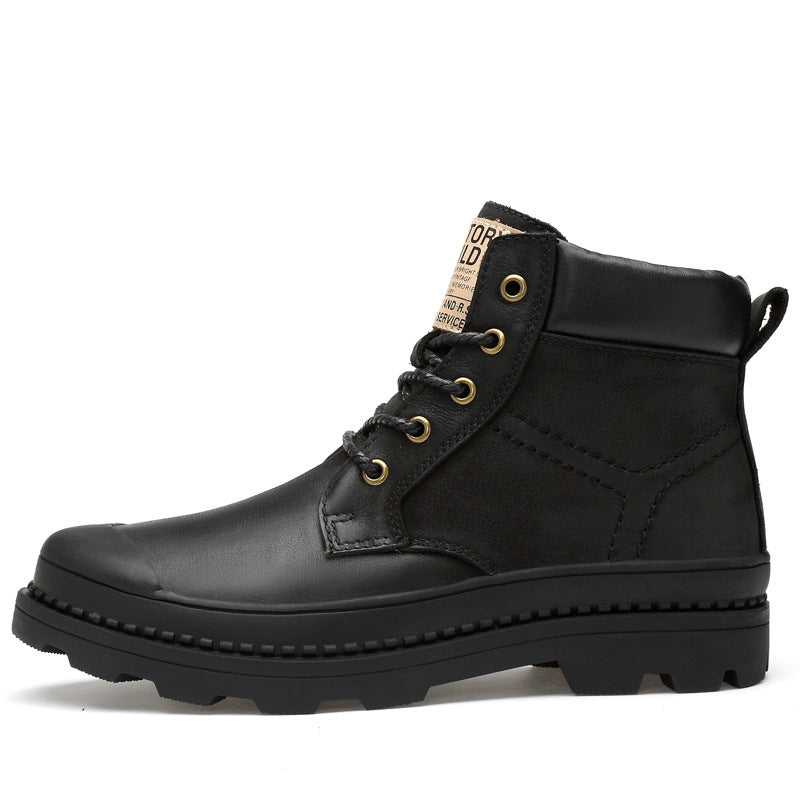Leather high-top casual shoes