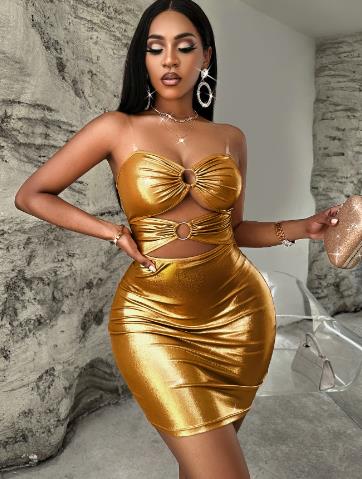 Sexy Style Trendy Solid Color Metal Hollow Sling Dress Women