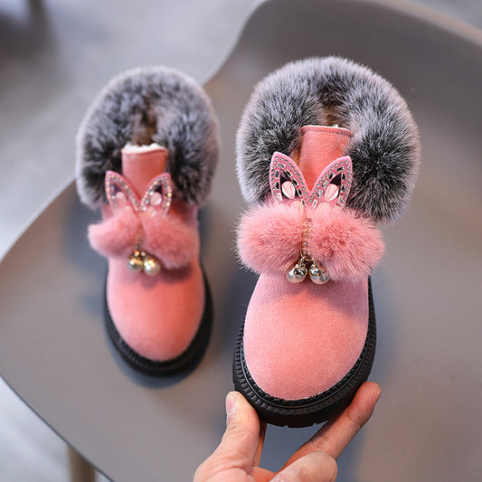 Children's Snow Boots, Flat-bottomed Girls, Princess Cotton Shoes, Fashion Thickening And Velvet Short-tube Baby Boots