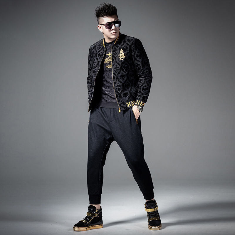 Men's Jacket in Autumn and Winter Plus Velvet Medal Embroidered Baseball Coat Men's Korean Jacquard Coat Men's