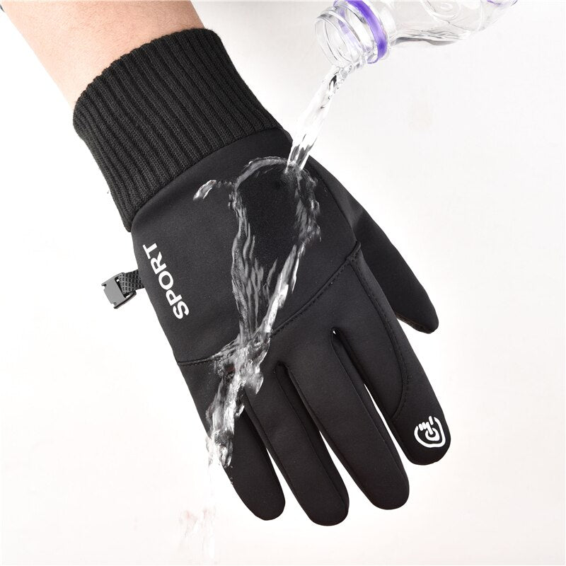 Black Warm Full Fingers Waterproof Cycling Outdoor Sports Running Motorcycle Ski Touch Screen Fleece Winter Gloves