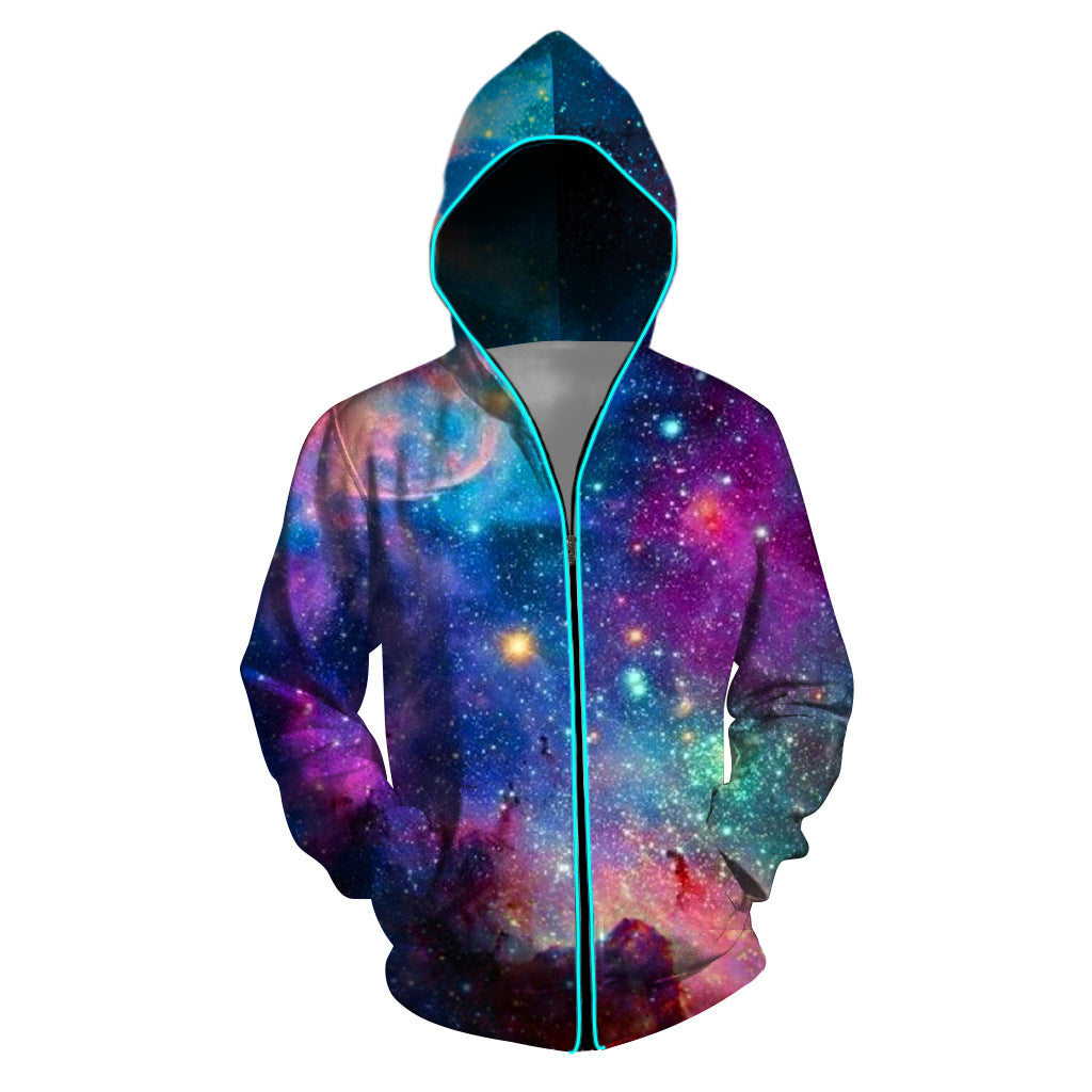 Starry sky zip photoelectric hooded sweater