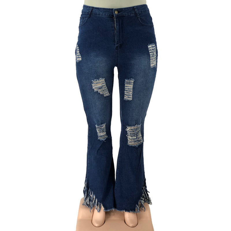 Plus Size 5xl Jean For Women Rhinestone High Waist Stretchy Denim Trouser Lady Fashion Flare Pants
