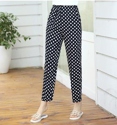 2020 summer new thin elastic waist middle-aged nine large size loose high waist mother casual pants female harem pants