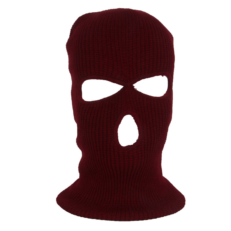 Winter Outdoor Warm Headgear Men's Ski Cold-proof Riding Mask Three-hole Cap Wool Knitted Sports Mask