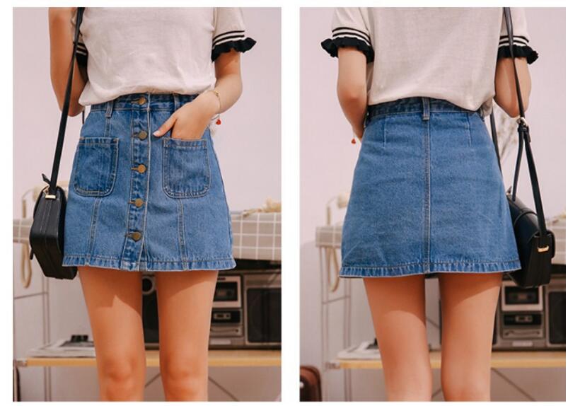 Denim Skirt High Waist A-line Mini Skirts Women 2020 Summer New Arrivals Single Button Pockets Blue Jean Skirt Style Saia Jeans