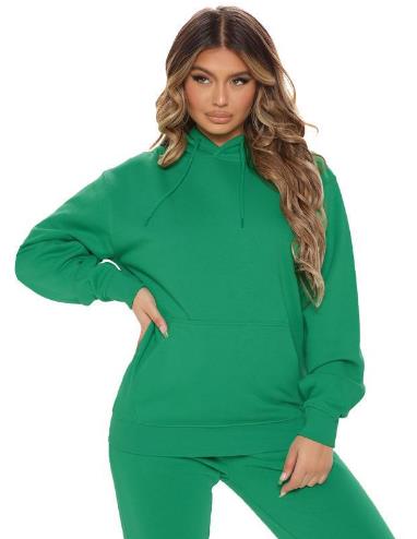 Loose And Casual Solid Color Hooded Long-sleeved Sweater Suit Plus Size