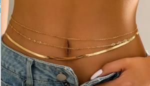 Simple 3pcs/set Crystal Chain Belly Waist Chain for Women Punk Gold Color Flat Snake Chain Bikini Body Jewelry Y2K