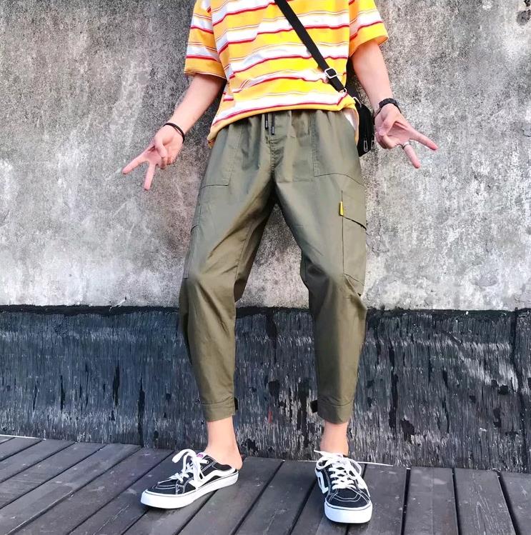 Men's nine pants loose Velcro beam pants autumn overalls men's casual harem pants