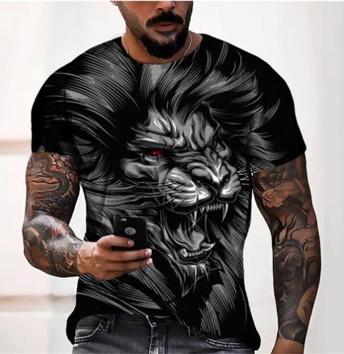 Summer Men's T-shirt Lion Pattern 3d Digital Printing Round Neck Short-sleeved T-shirt Hip-hop Casual Large Size