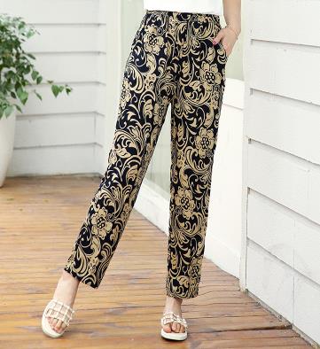 2020 summer new thin elastic waist middle-aged nine large size loose high waist mother casual pants female harem pants