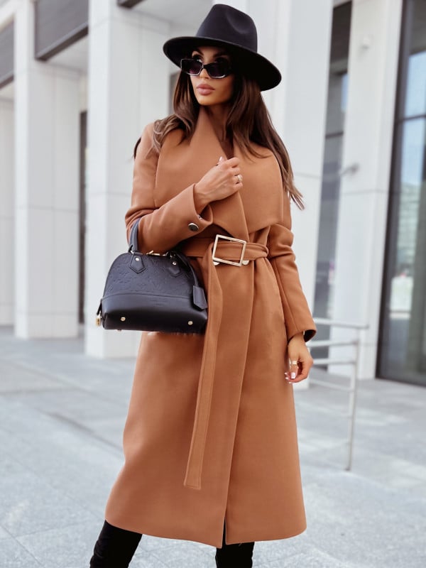 Simple Long Sleeve Button V-Neck Tie Woolen Jacket Women's
