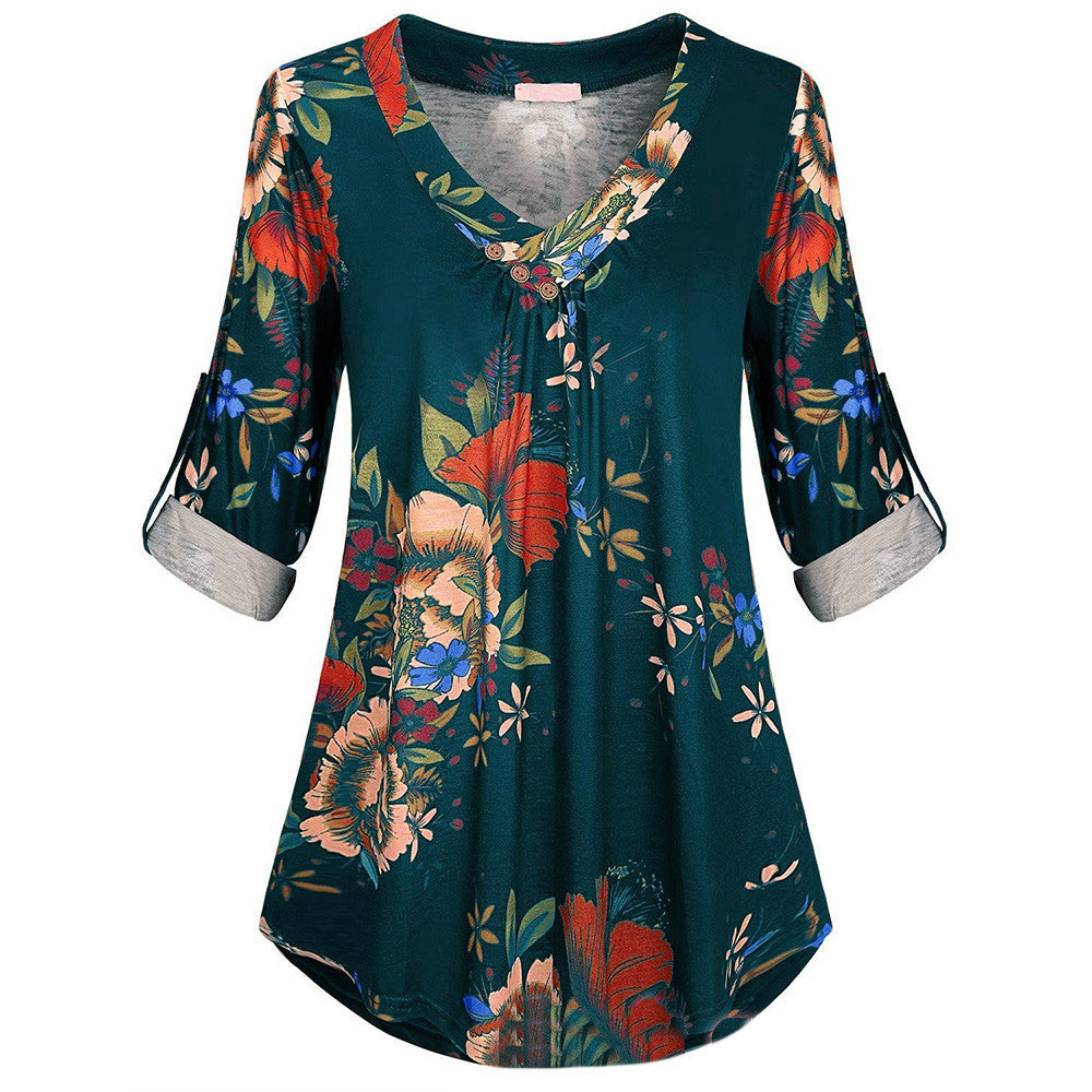 V-neck printed long sleeves
