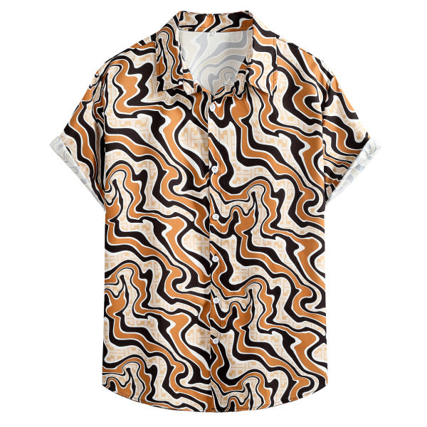2023 Foreign Trade AliExpress Summer New Men's Loose Printed Large Size Fashionable Casual Beach Style Short Sleeve Shirt
