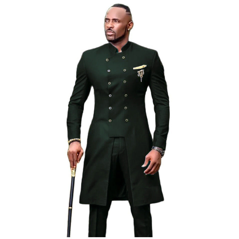 Two-piece Men's Casual Double-breasted Long Suit