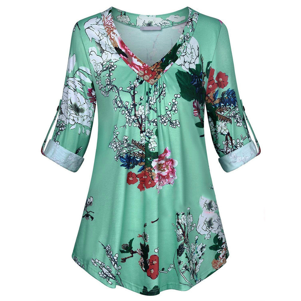 V-neck printed long sleeves