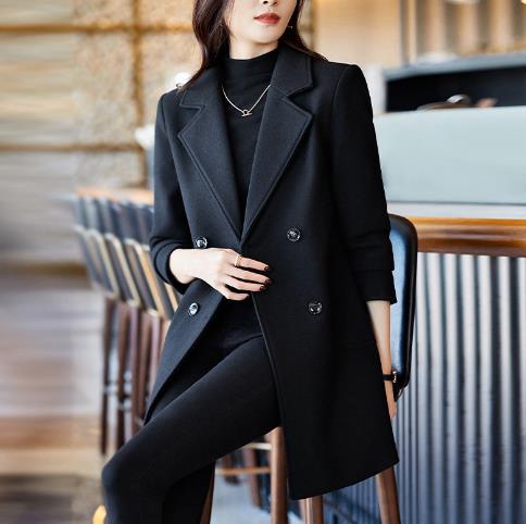 Black Double Breasted Coat Autumn And Winter New Women's Suit Jacket
