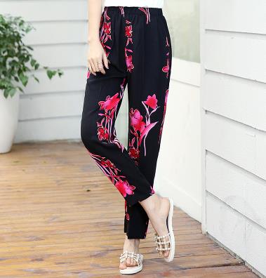 2020 summer new thin elastic waist middle-aged nine large size loose high waist mother casual pants female harem pants