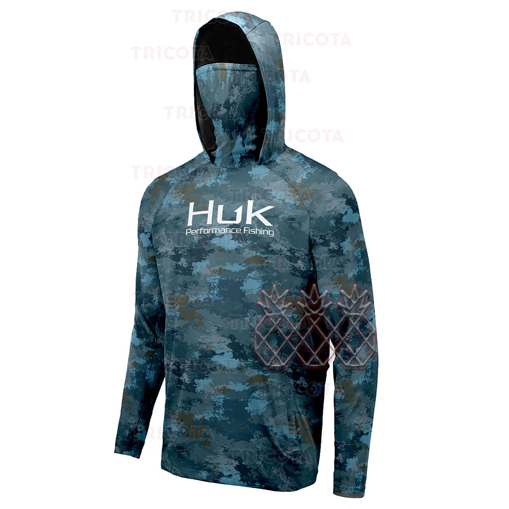 Pelagic Fishing Shirts Men's Performance Long Sleeve Hooded Angling Clothes With Mask UV Protection Camouflage Fishing T-shirts