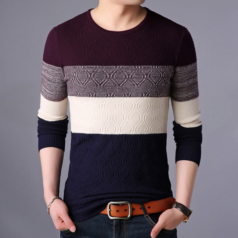 Youth Thick Korean Round Neck Striped Knit Bottoming Shirt