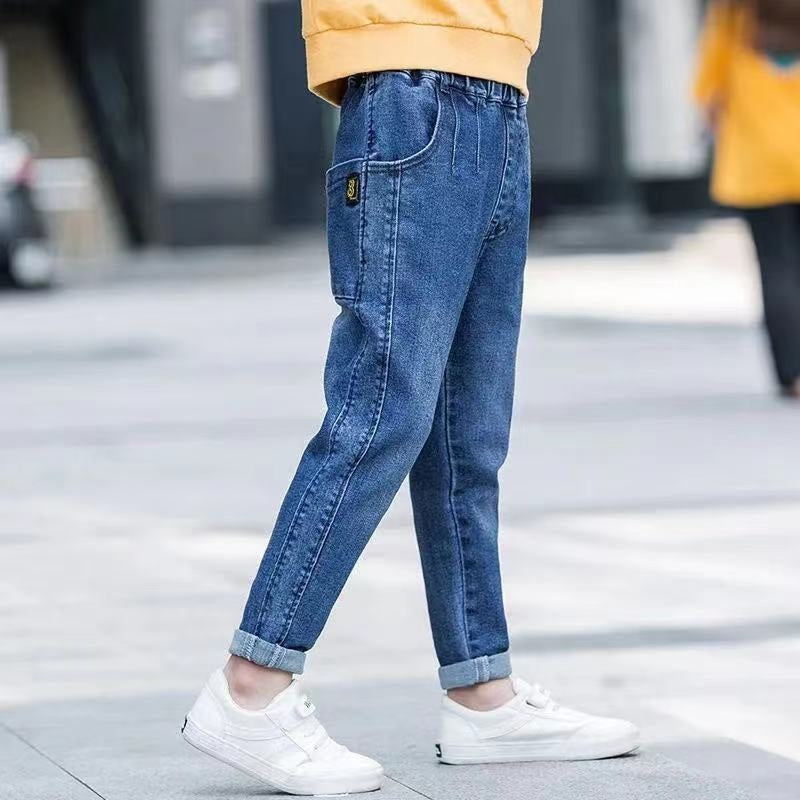 Summer Boys' Junior Apparel Jeans New Casual Stretch Waist Letter Print Kids' High Quality Pants