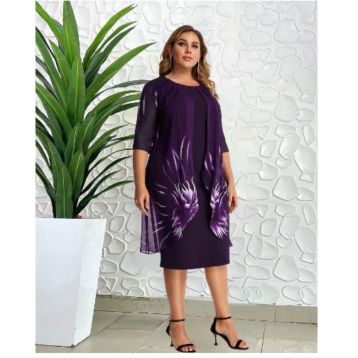 Large Size Elegant Temperament Women's Knitted Lace Cape Dress