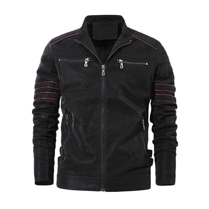 Men's Autumn And Winter Fleece Leather Jacket