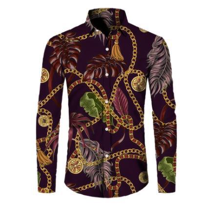 2023 cross-border foreign trade Men's spring and autumn lapel 3D printing youth casual long sleeve shirt European and American style men's shirt