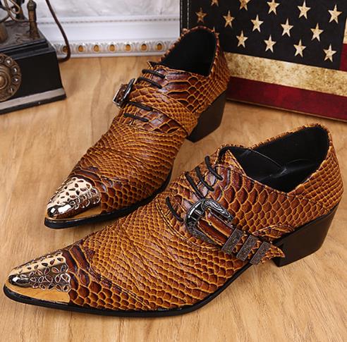 British Style Iron Head Snake Print Leather Shoes Low-Top