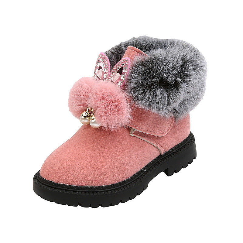 Children's Snow Boots, Flat-bottomed Girls, Princess Cotton Shoes, Fashion Thickening And Velvet Short-tube Baby Boots