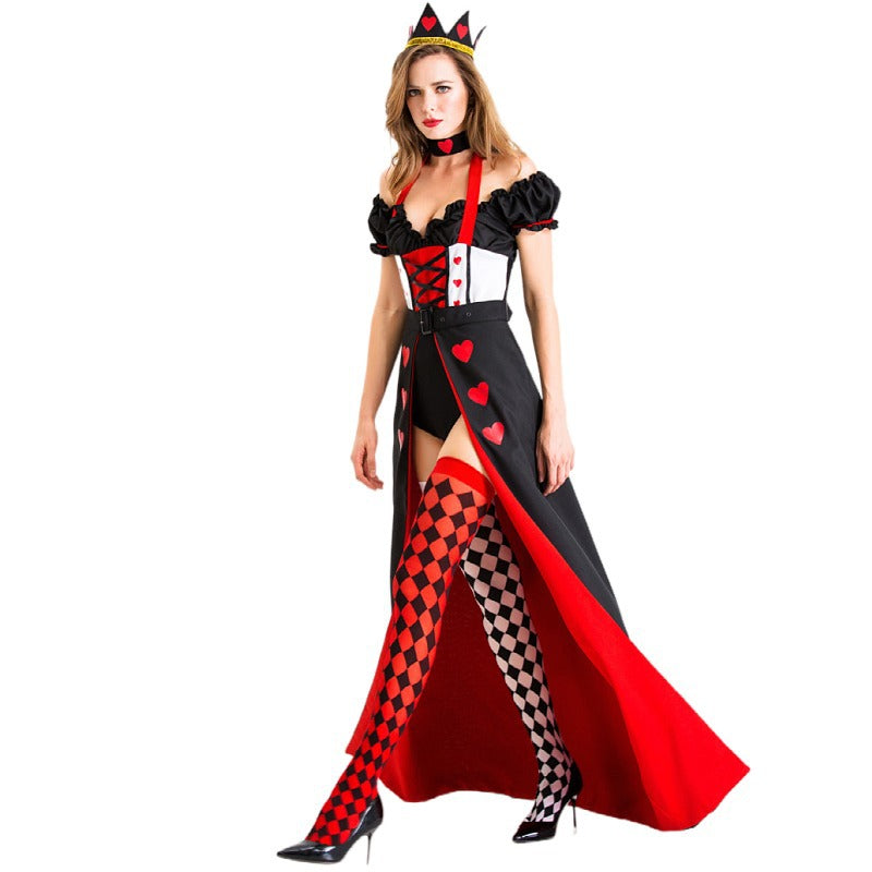 Wholesale European and American Halloween cosplay Hearts Princess Queen Alice in Wonderland Red Queen Dress