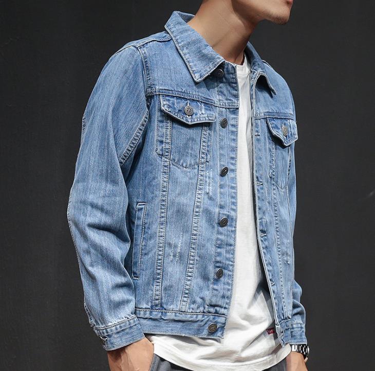 Spring and autumn period and the new men trend in 2020 Joker denim jacket Fashionable jean jacket lapel pure color