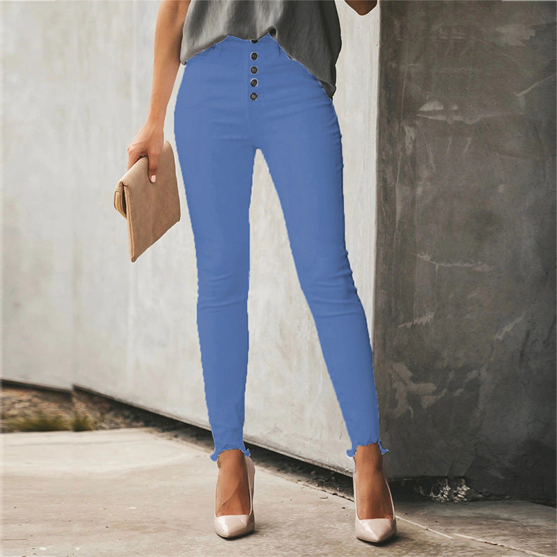 Fashion Casual Women's Solid Color Breasted Trousers