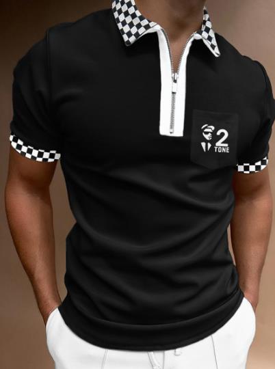 Check Texture Polo Shirt Men's Polo Shirt National Stitching Color Print